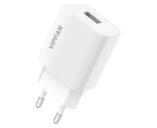 Vipfan E01 network charger, 1x USB, 2.4A + Lightning cable (white)