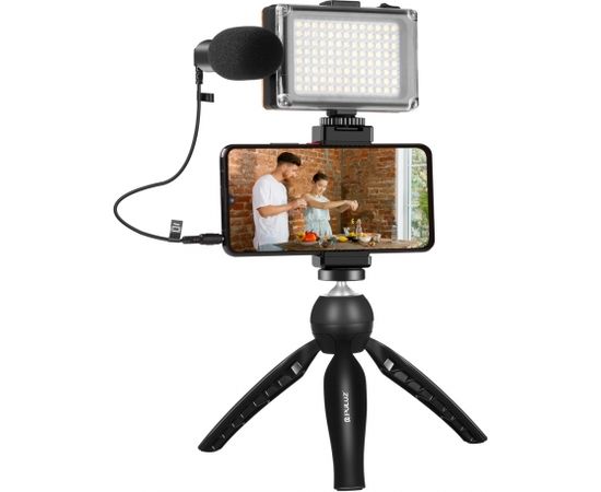 Puluz Live broadcast kit tripod mount + LED lamp + microphone + phone clamp