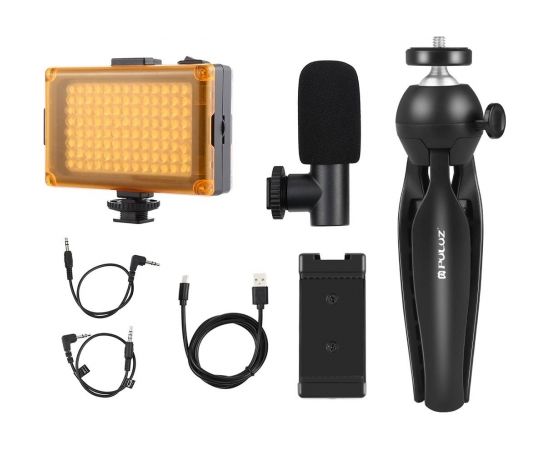 Puluz Live broadcast kit tripod mount + LED lamp + microphone + phone clamp