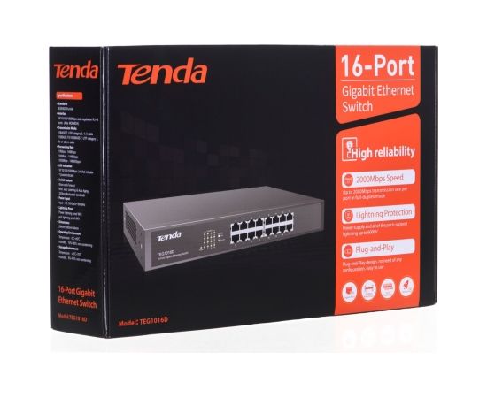 Tenda 16-port Gigabit Ethernet Switch Unmanaged Blue