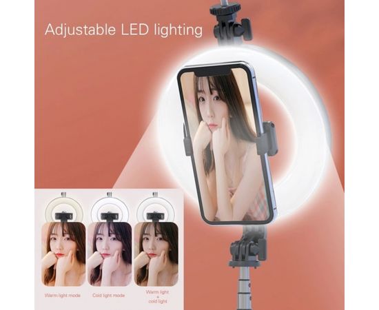 RoGer V3 Universāls Selfie Stick ar 3 toņu LED lampu  / Tripod Statnis / Bluetooth Tālvadības pults