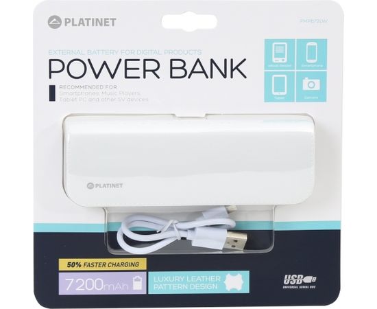 Platinet power bank Leather 7200mAh, белый (43415)