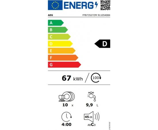 AEG FFB73527ZM trauku mazg. mašīna 45cm nerūs. tēr.