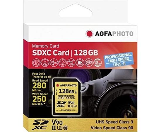 AgfaPhoto Professional High Speed SDXC 128 GB Class 10 UHS-II/U3 V90 (10622)