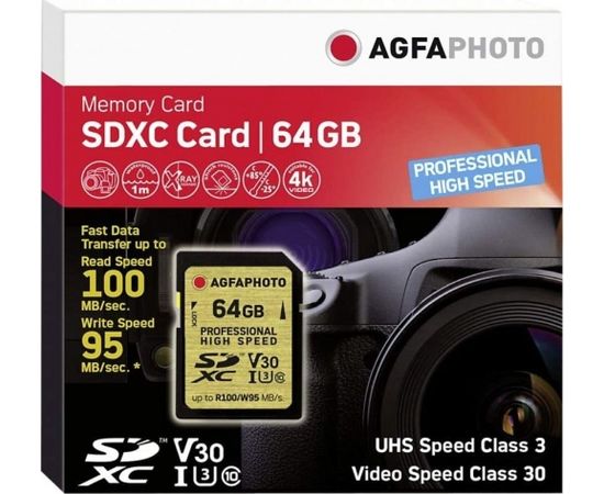 AgfaPhoto SDHC 64 GB Class 10 UHS-I/U3 V30 (10606)