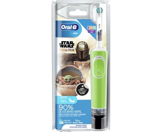 Oral-B Electric Toothbrush D100 Vitality Star Wars Mandalorian Rechargeable, For kids, Number of teeth brushing modes 2, Green