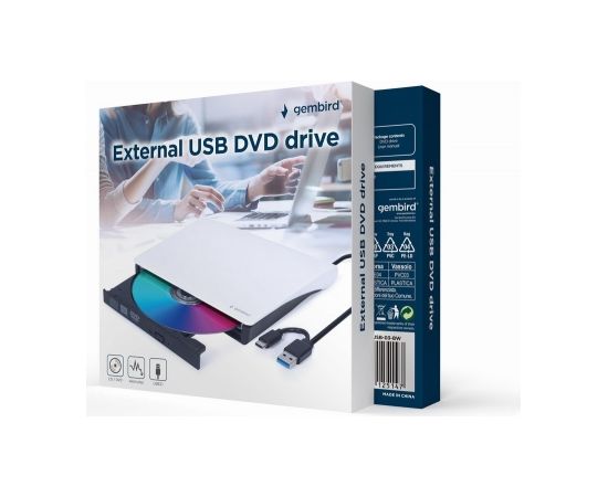 Gembird DVD-USB-03-BW External USB DVD drive, black and white