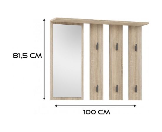 Top E Shop Hanger + mirror PARMA 100x15x.81.5 cm, oak sonoma