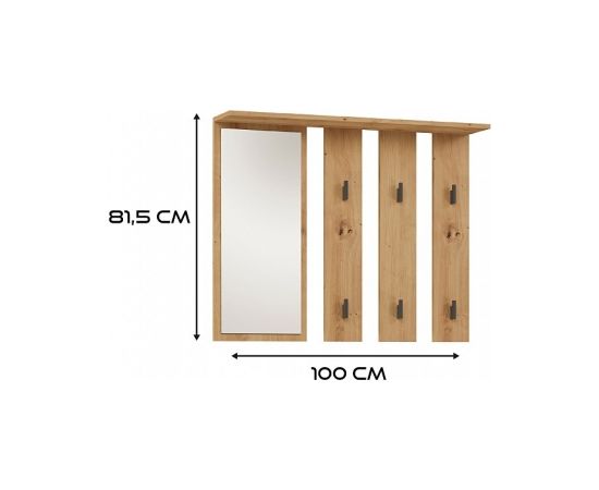 Top E Shop Hanger + mirror PARMA 100x15x.81.5 cm, artisan oak