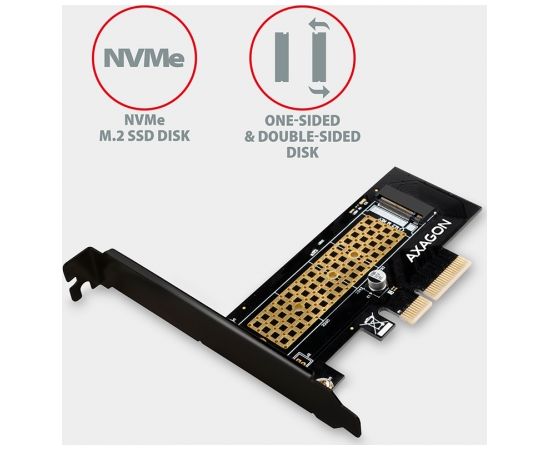 Axagon PCEM2-ND PCIE 2X NVME M.2 CONTROLLERPCI-Express x8 internal controller for connecting two NVMe M.2 SSD disks to a computer. Supports main boards without PCIe Bifurcation.