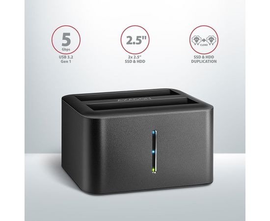 AXAGON ADSA-D25 USB 3.2 Gen 1 - 2x SATA 6G 2.5" SSD/HDD CLONE DUAL MINI dock