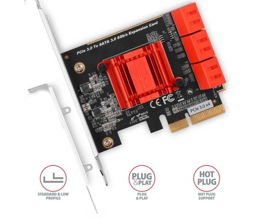 Axagon Six-channel SATA III PCI-Express controller with six internal SATA ports. Standard & Low profile.