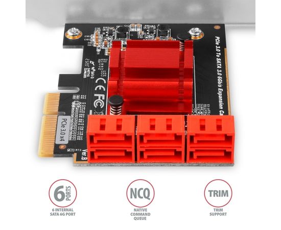 Axagon Six-channel SATA III PCI-Express controller with six internal SATA ports. Standard & Low profile.