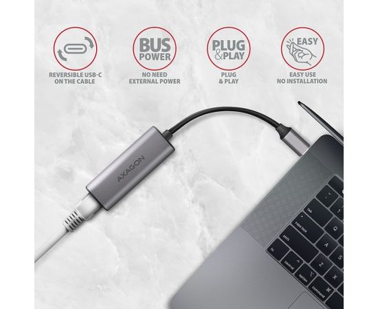 Axagon ADE-25RC SUPERSPEED USB-C 2.5 GIGABIT ETHERNETCompact aluminum USB-C 3.2 Gen 1 2.5 Gigabit Ethernet 10/100/1000/2500 Mbit adapter with automatic installation.