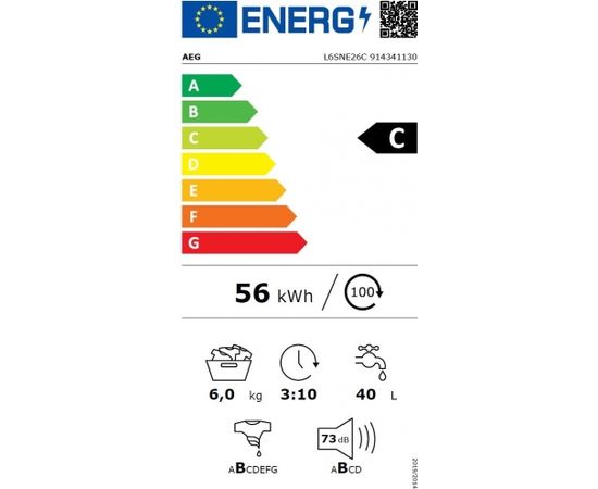 AEG L6SNE26C Veļas mašīna 1200rpm 6kg 37cm