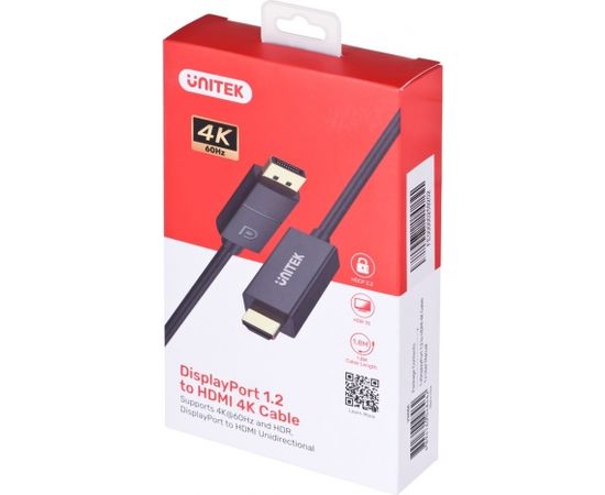 UNITEK CABLE ADAPTER DP 1.2 - HDMI, 4K 60HZ, 1,9M