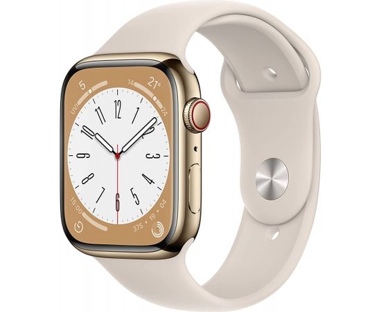 Apple Watch Series 8 Smartwatch (gold north star, 45mm, Stainless Steel, Sport Band, 4G) MNKM3FD/A