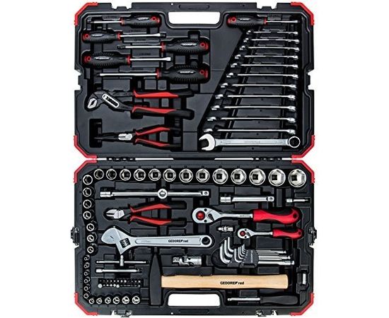 Gedore Red tool and socket set 1/4 "+ 1/2", 100-piece, tool set (red / black, with Shift-creaking, SW 4mm - 32mm)