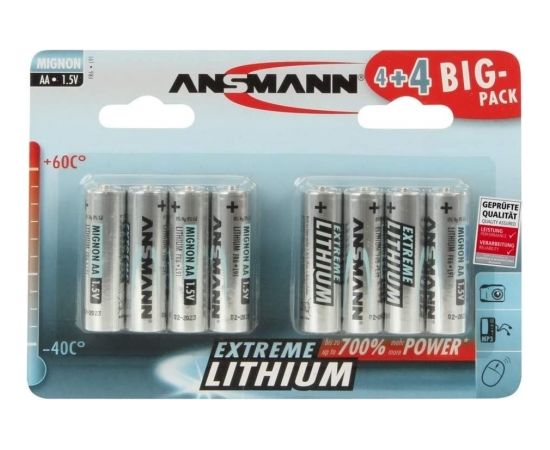 Ansmann Extreme Lithium Mignon AA, battery (silver, 8 pieces)
