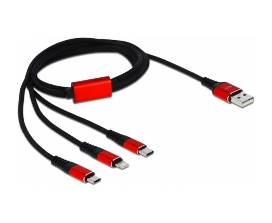 Delock USB-A to Micro USB, Lightning, USB-C 1 m, Black/Red