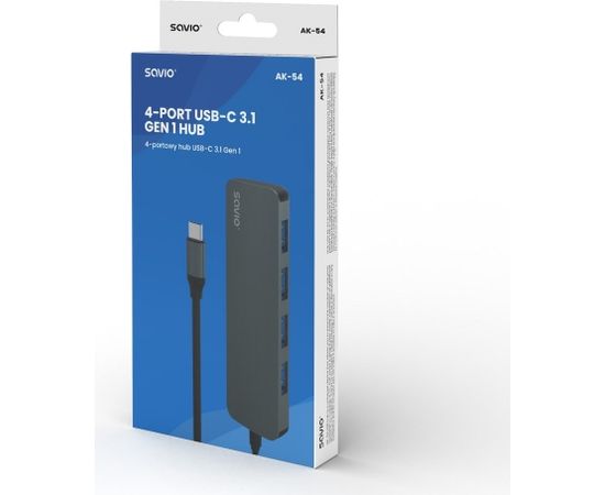 SAVIO Hub USB-C - 4 x USB-A, AK-54