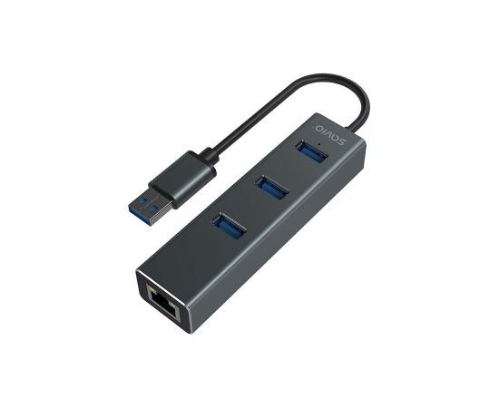 Savio AK-57 USB-A - 3 x USB-A HUB with RJ-45 Gigabit Ethernet adapter, 5000 Mbit/s, grey