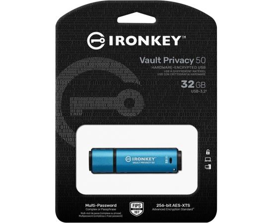 Kingston Technology IronKey Vault Privacy 50 USB flash drive 32 GB USB Type-A 3.2 Gen 1 (3.1 Gen 1) Blue