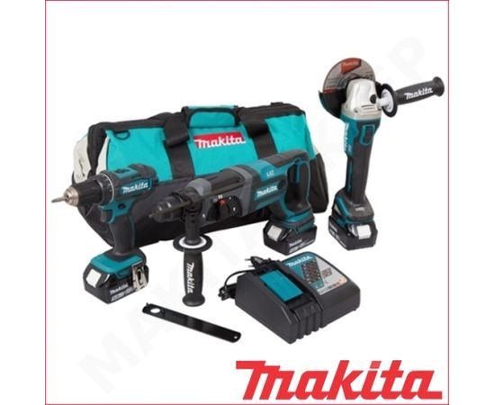 Instrumentu komplekts Makita DLX3078TX1 (DGA504 + DHR241 + DDF482); 18 V; 3x5,0 Ah akum.