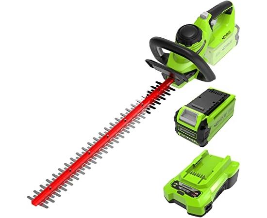 Dzīvžoga šķēres Greenworks G40HT61K2; 40 V; 1x2,0 Ah; 61 cm garuma; akumulatora