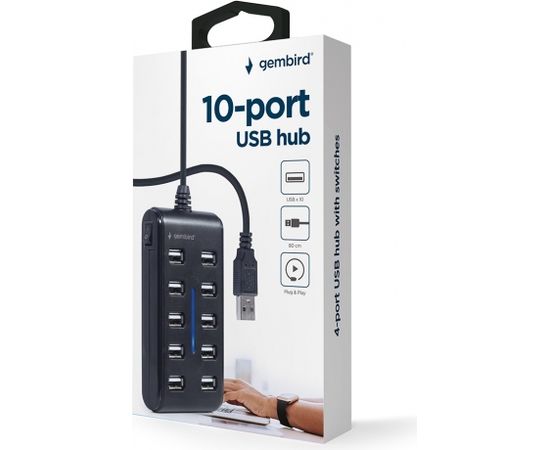 Gembird UHB-U2P10P-01 10-port USB 2.0 hub, black