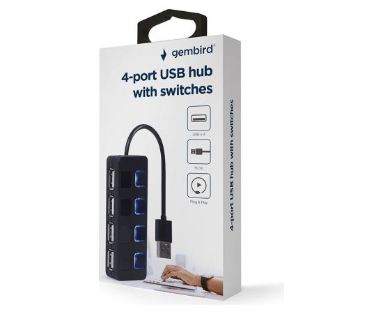 Gembird UHB-U2P4-05 USB 2.0 4-port hub with switches, black