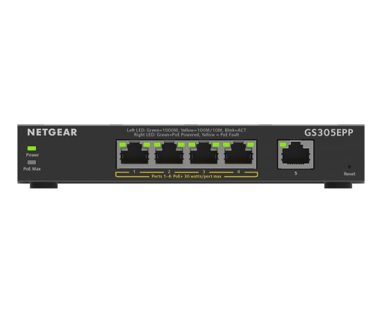 NETGEAR 5-Port Gigabit Ethernet High-Power PoE+ Plus Switch (GS305EPP) Managed L2/L3 Gigabit Ethernet (10/100/1000) Power over Ethernet (PoE) Black