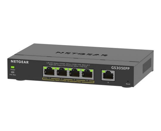 NETGEAR 5-Port Gigabit Ethernet High-Power PoE+ Plus Switch (GS305EPP) Managed L2/L3 Gigabit Ethernet (10/100/1000) Power over Ethernet (PoE) Black