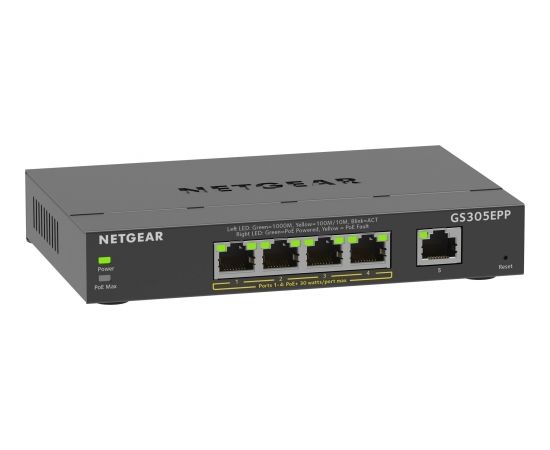 NETGEAR 5-Port Gigabit Ethernet High-Power PoE+ Plus Switch (GS305EPP) Managed L2/L3 Gigabit Ethernet (10/100/1000) Power over Ethernet (PoE) Black