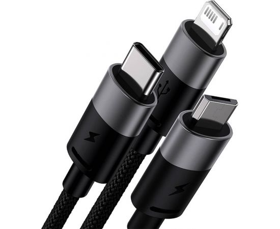 3in1 USB cable Baseus StarSpeed Series, USB-C + Micro + Lightning 3,5A, 1.2m (Black)