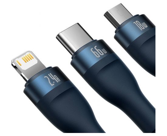 3in1 USB cable Baseus USB 3in1 Baseus Flash Series,  USB-C + Micro + Lightning 66W, 1.2m (blue)