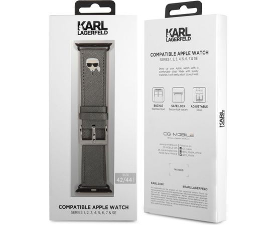 KLAWLOKHG Karl Lagerfeld Karl Head PU Watch Strap for Apple Watch 42/44mm Silver