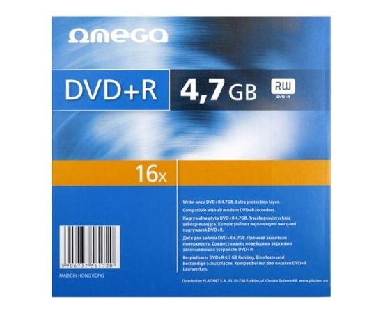 Omega Matrica DVD+R 4,7GB 16x Papildus Aizsardzība / Papīra iepakojums