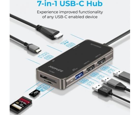 PROMATE PrimeHub-Lite USB-C Multimedia Hub / 4K HDMI / USB3.0 / SD / PD