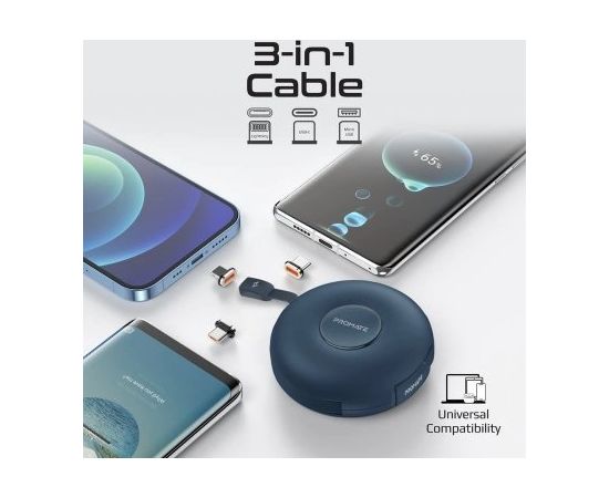PROMATE Quiver Складной магнитный кабель USB-C на USB-C / Lightning / microUSB / 1м