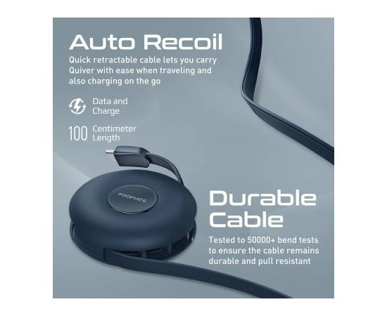 PROMATE Quiver Складной магнитный кабель USB-C на USB-C / Lightning / microUSB / 1м