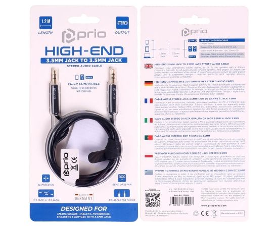 Prio Aux провод 3.5 mm -> 3.5 mm 1.2m Черный