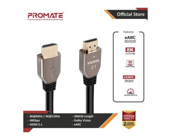 Promate PROLINK8K-200 Ultra HD / 8K HDR HDMI Kabelis 2m Zeltains