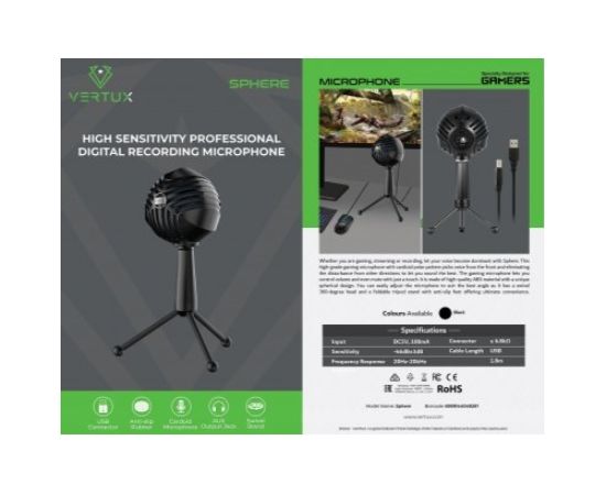 VERTUX Sphere Профессиональный цифровой микрофон PC / PS4 / PS5