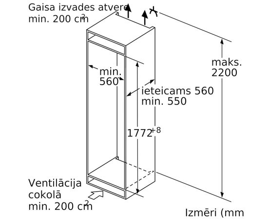 Bosch KIR81ADE0 Bez saldētavas iebūvējams ledusskapis 177cm