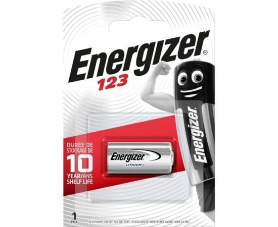 Energizer CR123 BLISTERA IEPAKOJUMĀ 1GB.