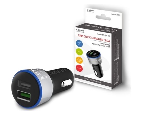 Savio Car Quick Charge charger Savio SA-06/B 3.0A, 2xUSB