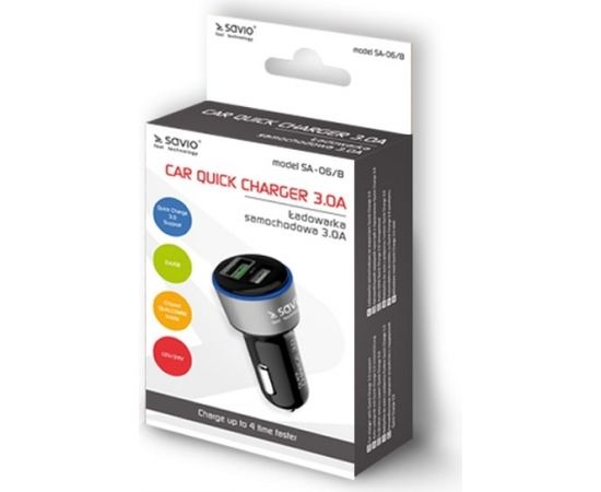 Savio Car Quick Charge charger Savio SA-06/B 3.0A, 2xUSB