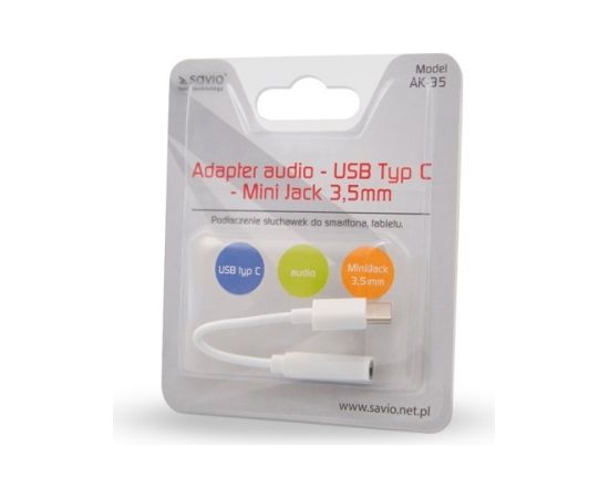 SAVIO USB Type 3.1 C (M) – Jack 3.5mm (F) Audio adapter White AK-35