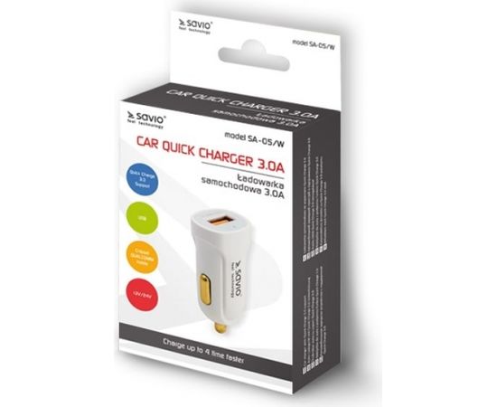 Savio Car Quick Charge charger Savio SA-05/B 3.0A, 1xUSB